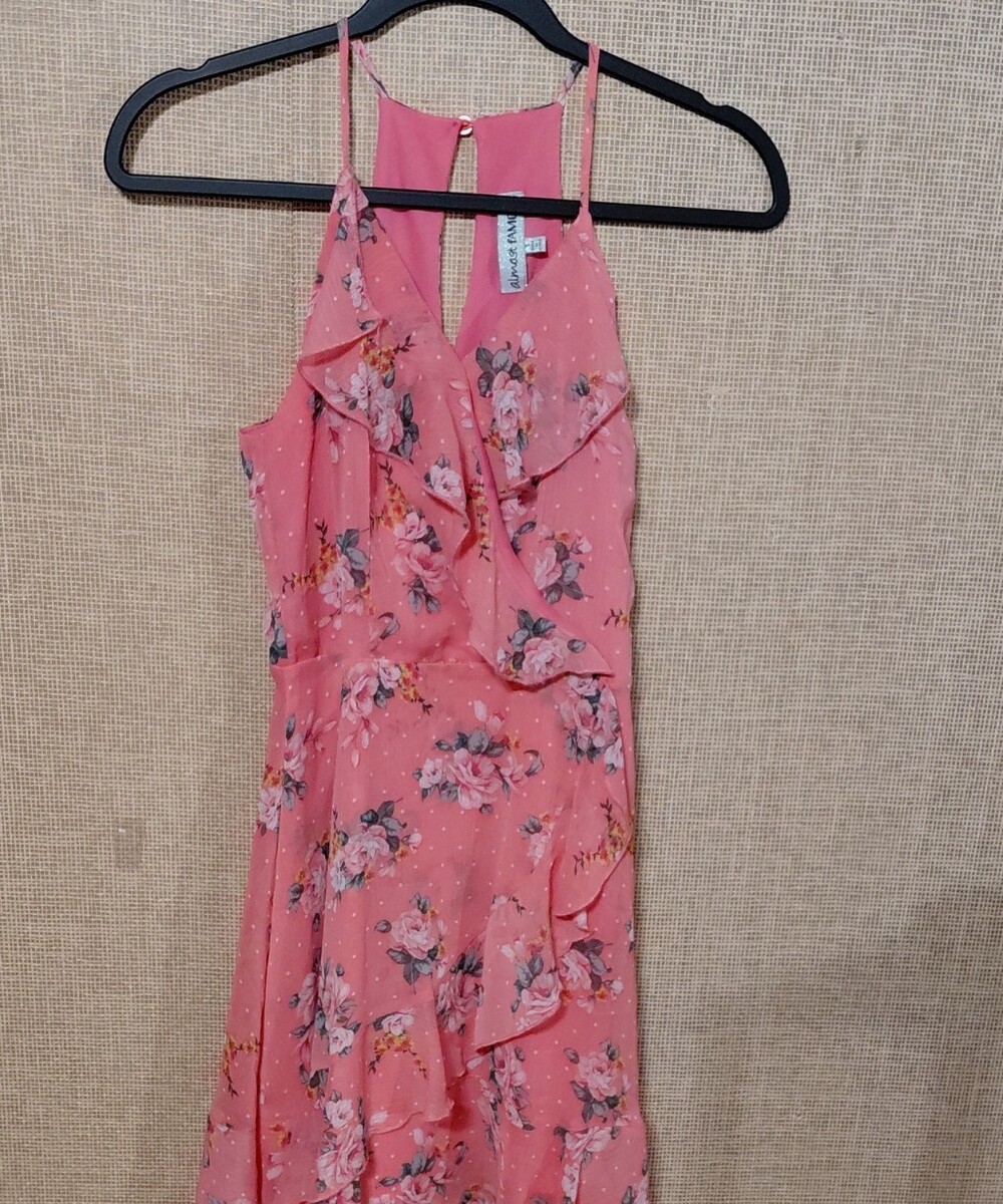Almost Famous Pink Floral Ruffle Halter Midi Dress